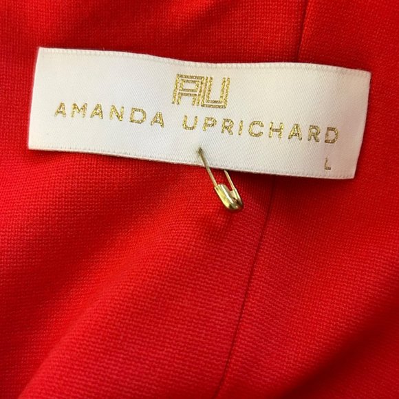 Amanda Uprichard Red Sheath Short Dress Ruffle Square Neck Size L Pinafore - Picture 7 of 8